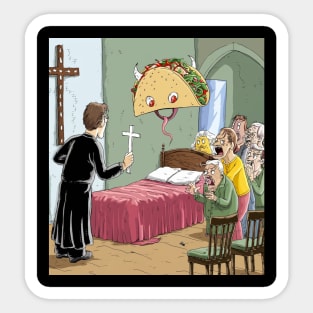 AI generated taco exorcism in church Sticker